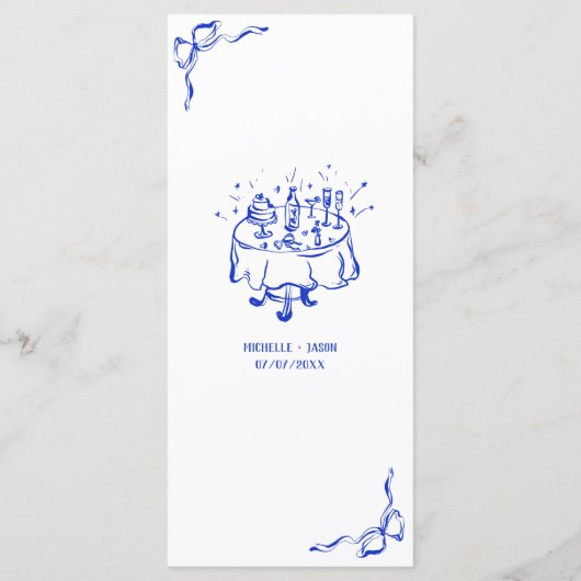 Moderne Retro Whimsical Blauwe Hand Getrokken Boog Menu (Achterkant)