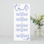 Moderne Retro Whimsical Blauwe Hand Getrokken Boog Menu (Staand voorkant)