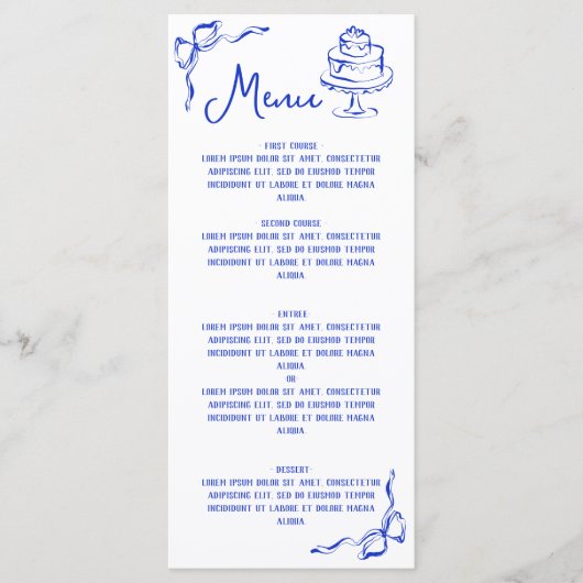 Moderne Retro Whimsical Blauwe Hand Getrokken Boog Menu (Voorkant)
