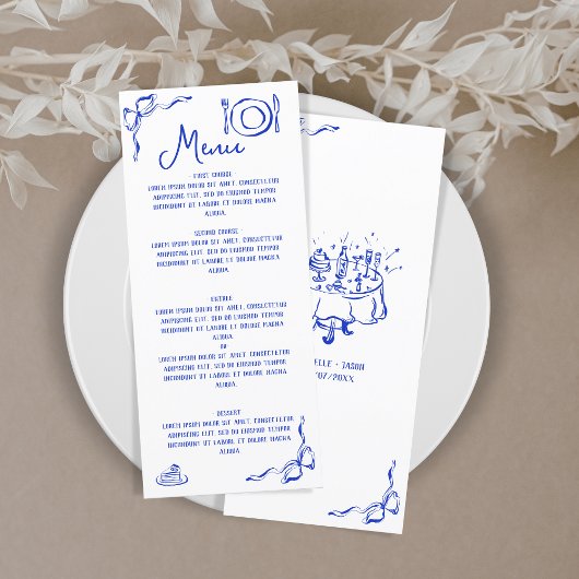 Moderne Retro Whimsical Blauwe Hand Getrokken Boog Menu