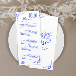 Moderne Retro Whimsical Blauwe Hand Getrokken Boog Menu