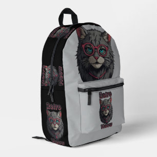 Moderne Retro Wild GreyCat illustratie Bedrukte Rugzak