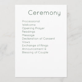 Moderne Retro Wit & Olijfgroene Bruiloft Programmakaart