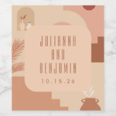 Moderne Retro Zachte Terracotta Vormen Custom Wedd Wijn Etiket (Enkel label)