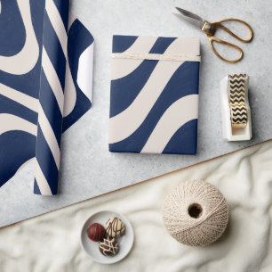Moderne Retro Zomer Blauwe Golven Strepen Cadeaupapier