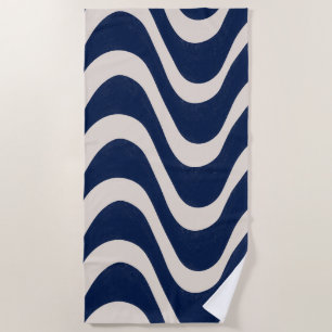 Moderne Retro Zomer Blauwe Golven Strepen Strandlaken