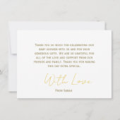 Moderne retro zon Script Baby shower Dank je Kaart (Achterkant)