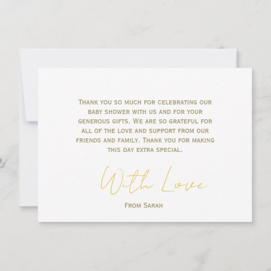 Moderne retro zon Script Baby shower Dank je Kaart (Achterkant)