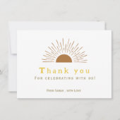 Moderne retro zon Script Baby shower Dank je Kaart (Voorkant)