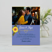 Moderne Retro Zonnebloem Foto Bruiloft Folie Uitnodiging (Staand Voorkant)