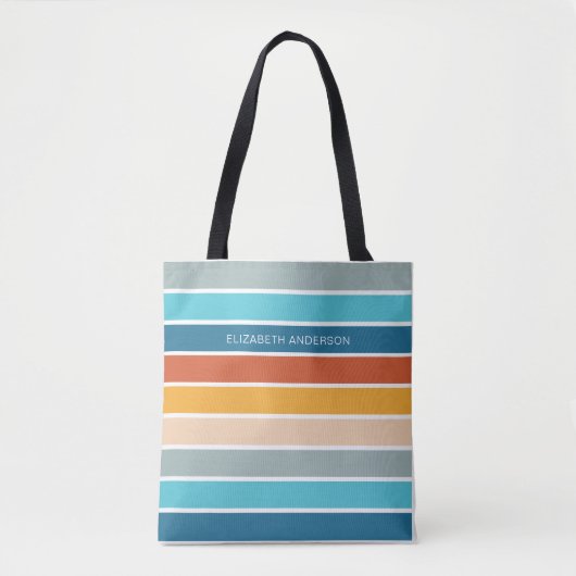 Moderne Retro Zonsondergang Strepen Persoonlijk Tote Bag (Voorkant)