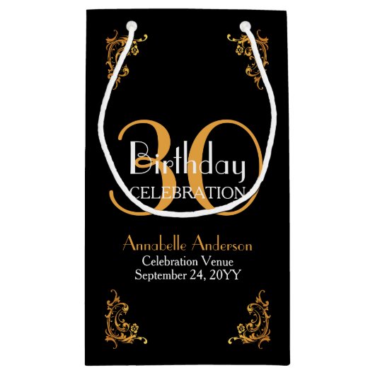 Moderne  Retro Zwart Goud 30e Verjaardag Klein Cadeauzakje (Achterkant)