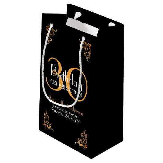 Moderne  Retro Zwart Goud 30e Verjaardag Klein Cadeauzakje (Achterkant Gekanteld)