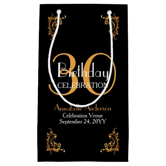 Moderne  Retro Zwart Goud 30e Verjaardag Klein Cadeauzakje (Voorkant)