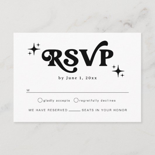 Moderne Retro Zwart-Wit Boho Bruiloft RSVP Informatiekaartje (Voorkant)