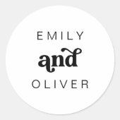 Moderne retro zwart-wit bruiloft gunst Sticker (Voorkant)