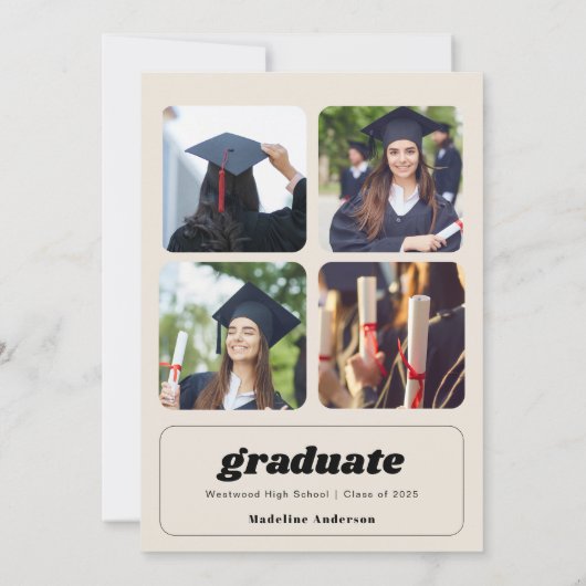 Moderne Retro Zwarte Bloemen Afstudeerfeest Kaart (Achterkant)