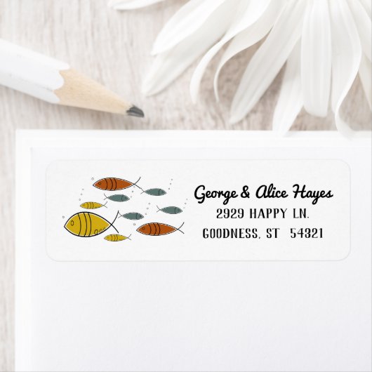 Moderne retro  zwemvissen uit het midden van de ee etiket (Insitu)