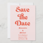 Moderne retroroze en Oranje typografie Save The Date (Voorkant)