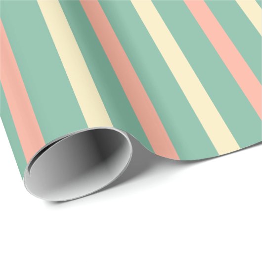 Moderne Retrostrips in Blauwgroen Munt lichtroze c Cadeaupapier (Rol Hoek)