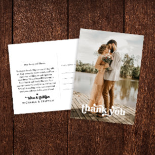 Moderne Retrotypografie 2-Foto Huwelijks Dankjewel Briefkaart