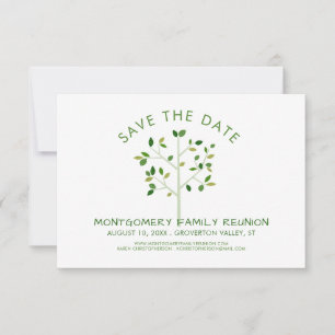 Moderne reünie over groene familie save the date