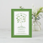 Moderne reünie over groene familie save the date (Staand voorkant)