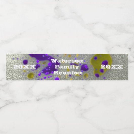 Moderne reunion Paint Splatter Event Waterfles Etiket (Enkel label)