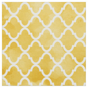 Moderne Rich Yellow Waterverf Quatrefoil Patroon Stof