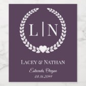 Moderne rijke wijn paarse monogram initials etiket (Enkel label)