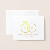 Moderne ringen aangepaste trouwfoto dank u nota folie kaarten (Voorkant met envelop)