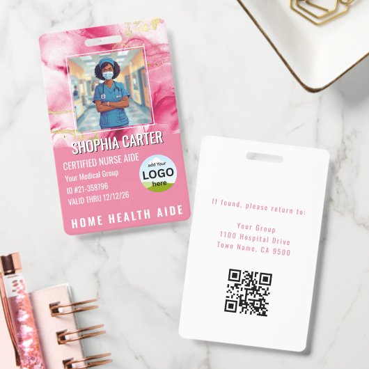 Moderne RN Aangepaste Foto ID Naam Roze Badge (Kantoor)