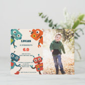 Moderne Robot Verjaardag Uitnodiging met foto (Staand voorkant)