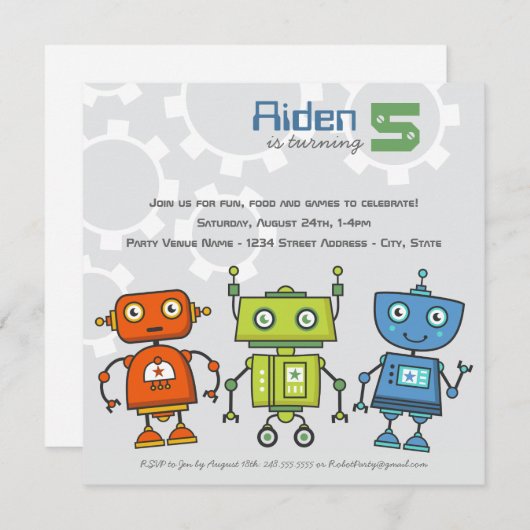 Moderne robots bots robot Birthday Party Kaart (Voorkant / Achterkant)