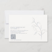 Moderne, robuust blauw script botanische QR-code R RSVP Kaartje (Achterkant)