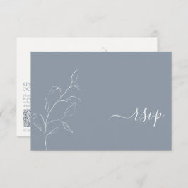 Moderne, robuust blauw script botanische QR-code R RSVP Kaartje