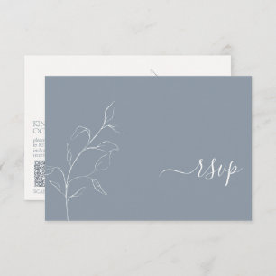 Moderne, robuust blauw script botanische QR-code R RSVP Kaartje