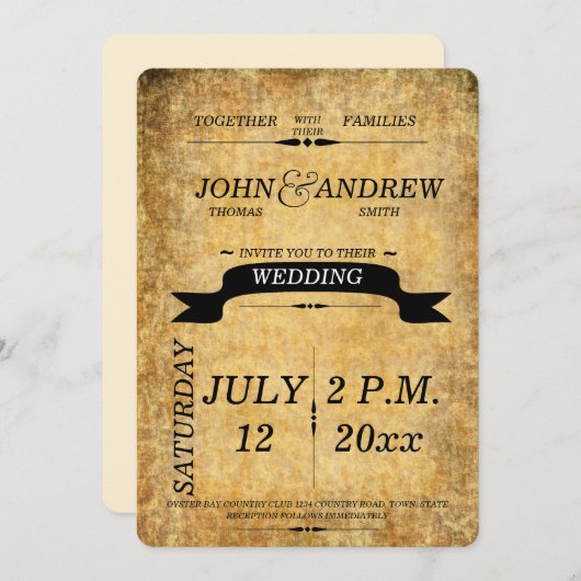 Moderne, Robuuste, Elegant Wedding Uitnodiging (Voorkant / Achterkant)