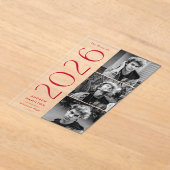 Moderne Rode 3 Foto Acryl Afstudeer Uitnodiging (Laagn)