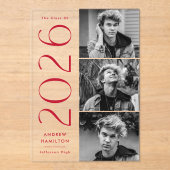 Moderne Rode 3 Foto Acryl Afstudeer Uitnodiging (Voorkant)