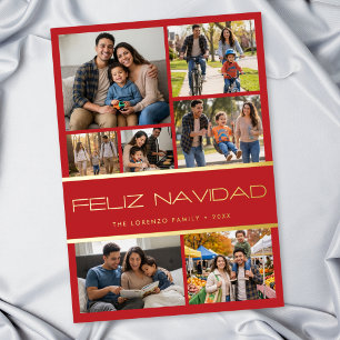 Moderne Rode 7 Foto Collage Feliz Navidad Folie Feestdagenkaart