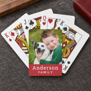 Moderne rode aangepaste familienaam foto pokerkaarten