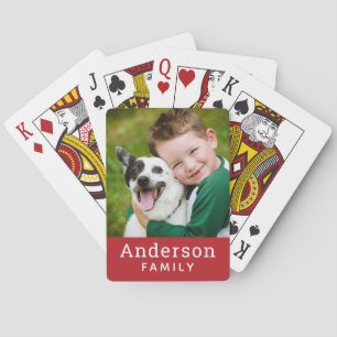 Moderne rode aangepaste familienaam foto pokerkaarten