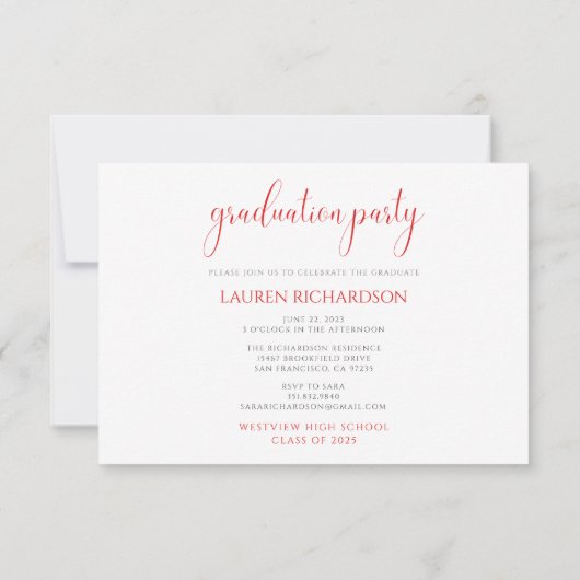 Moderne rode afstudeerfeest foto kaart (Achterkant)