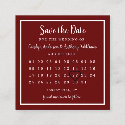 Moderne rode agenda voor wijn bespaart de datum informatiekaartje (Voorkant)