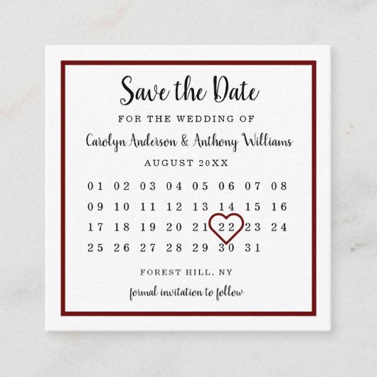 Moderne rode agenda voor wijn bespaart de datum informatiekaartje (Voorkant)