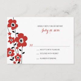 Moderne rode annemonbloem | Weddenschap RSVP Kaartje
