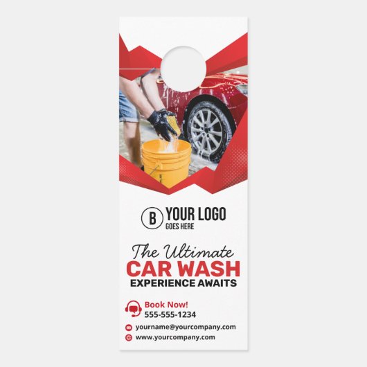 Moderne Rode Auto Wassen Auto Detailing Auto Care Deurhanger (Voorkant)