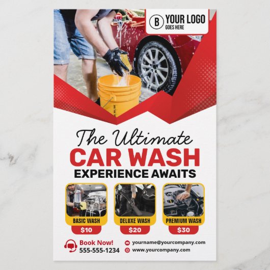 Moderne Rode Auto Wassen Auto Detailing Auto Care Flyer (Voorkant)