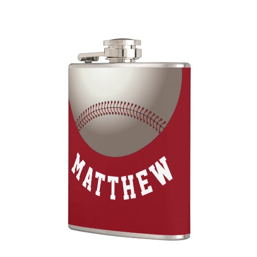 Moderne rode Baseball Persoonlijke naam Afdrukken Heupfles (Links)